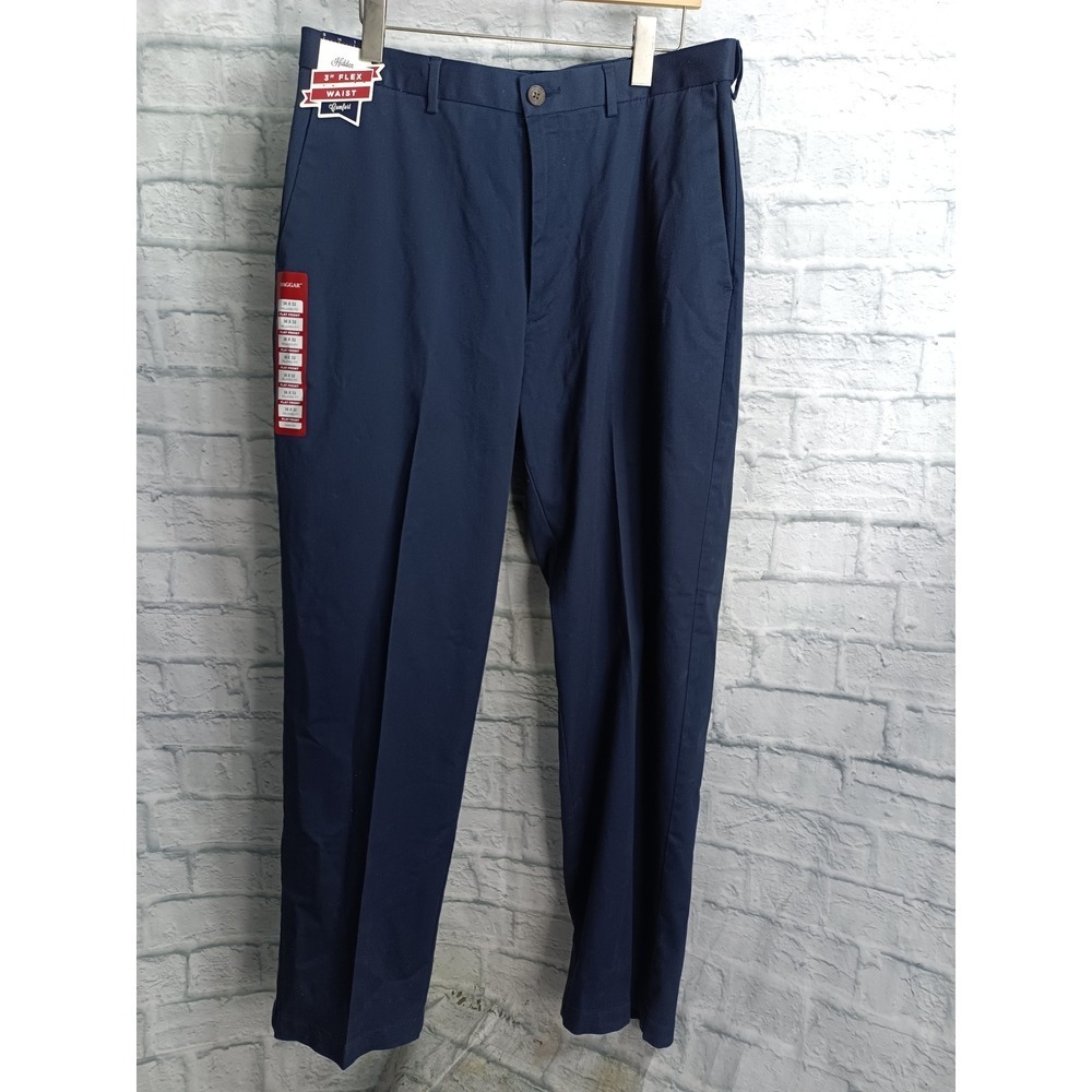 Haggar Work to Weekend Pro Men 36x32 Navy Blue Relaxed Fit Flat Front Pants NEW
